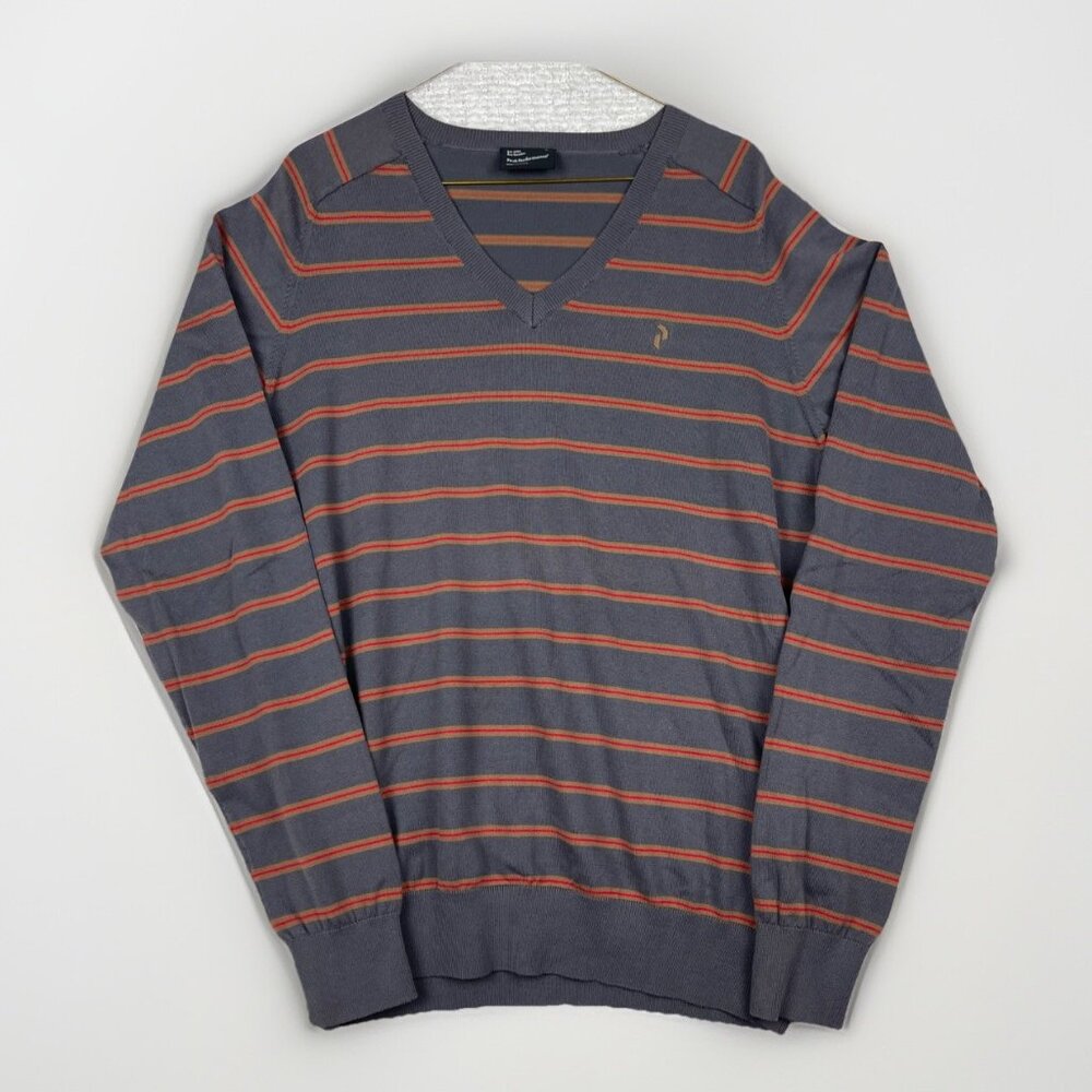 Peak Performance Men's XL V-Neck Sweater Jumper Thin Knit Grey / Red Outdoors